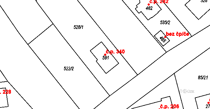 Tlustice 340 na parcele st. 591 v KÚ Tlustice, Katastrální mapa