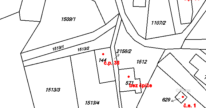Huntířov 38, Skuhrov na parcele st. 144 v KÚ Skuhrov u Železného Brodu, Katastrální mapa