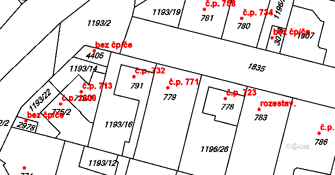 Nymburk 771 na parcele st. 779 v KÚ Nymburk, Katastrální mapa