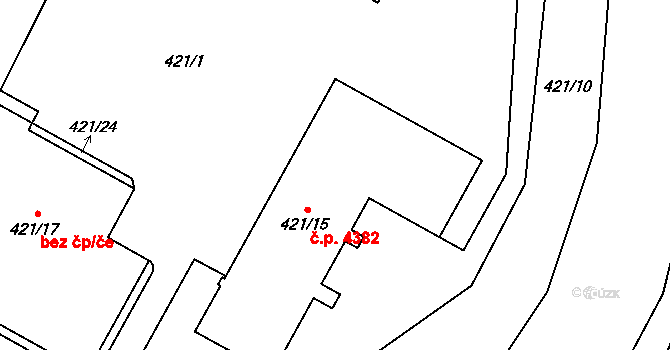 Jihlava 4382 na parcele st. 421/15 v KÚ Jihlava, Katastrální mapa