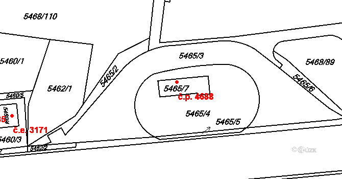 Jihlava 4688 na parcele st. 5465/7 v KÚ Jihlava, Katastrální mapa