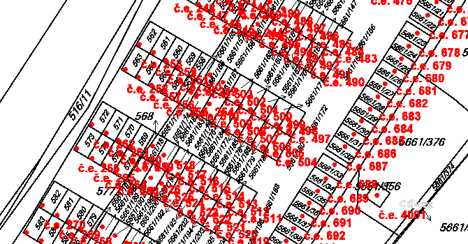 Jihlava 507 na parcele st. 5661/177 v KÚ Jihlava, Katastrální mapa