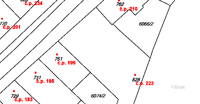 Telč-Podolí 223, Telč na parcele st. 828 v KÚ Telč, Katastrální mapa