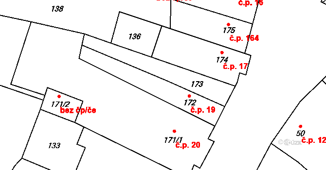 Rožďalovice 19 na parcele st. 172 v KÚ Rožďalovice, Katastrální mapa