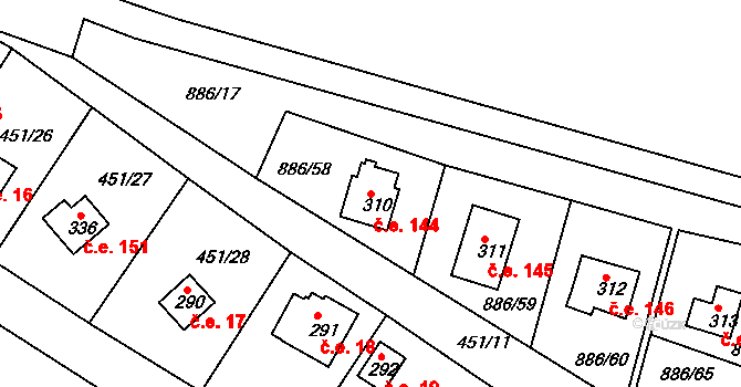 Sedlčánky 144, Čelákovice na parcele st. 310 v KÚ Sedlčánky, Katastrální mapa