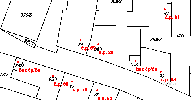 Kyšice 89 na parcele st. 94/1 v KÚ Kyšice, Katastrální mapa