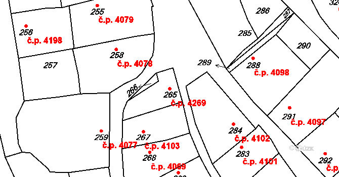 Bohuslavice 4269, Kyjov na parcele st. 265 v KÚ Bohuslavice u Kyjova, Katastrální mapa