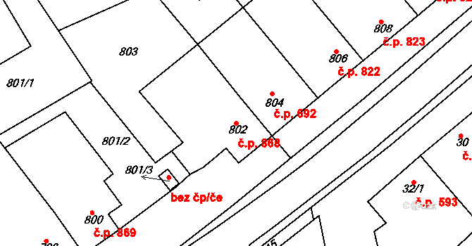 Mistřín 868, Svatobořice-Mistřín na parcele st. 802 v KÚ Mistřín, Katastrální mapa
