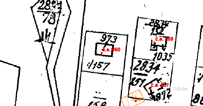 Tvarožná Lhota 860 na parcele st. 973 v KÚ Tvarožná Lhota, Katastrální mapa
