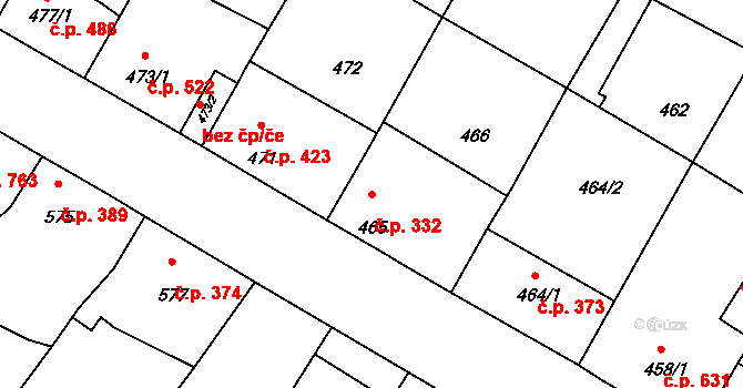Vacenovice 332 na parcele st. 465 v KÚ Vacenovice u Kyjova, Katastrální mapa