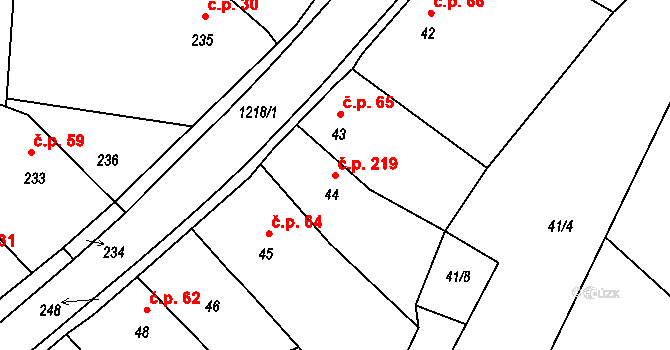 Stonařov 219 na parcele st. 44/1 v KÚ Stonařov, Katastrální mapa