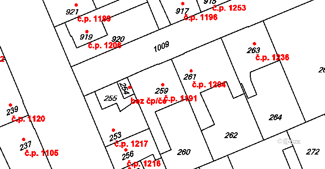 Kročehlavy 1191, Kladno na parcele st. 259 v KÚ Kročehlavy, Katastrální mapa