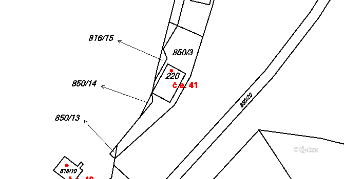 Lensedly 41, Kaliště na parcele st. 220 v KÚ Lensedly, Katastrální mapa