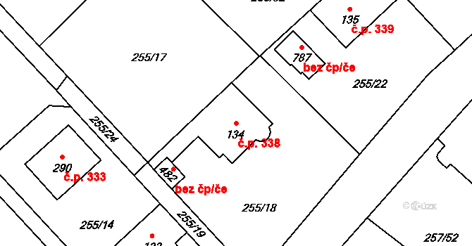 Nová Hospoda 338, Kamenice na parcele st. 134 v KÚ Štiřín, Katastrální mapa