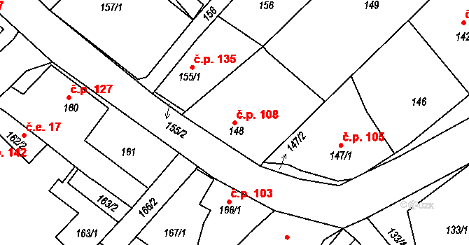 Loučná 108, Hrádek nad Nisou na parcele st. 148 v KÚ Loučná, Katastrální mapa