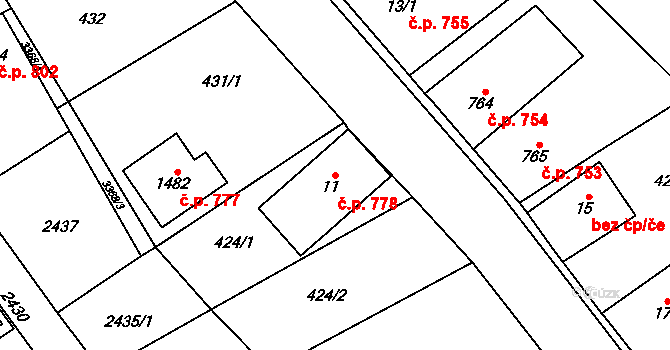 Lomnice nad Popelkou 778 na parcele st. 11 v KÚ Lomnice nad Popelkou, Katastrální mapa