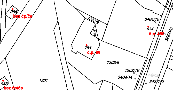 Horní Rokytnice 86, Rokytnice nad Jizerou na parcele st. 754 v KÚ Horní Rokytnice nad Jizerou, Katastrální mapa