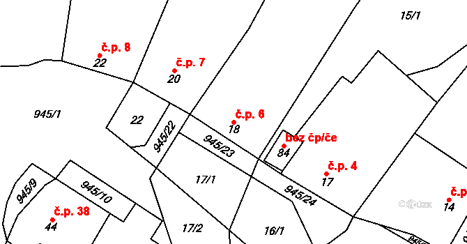 Lhota u Lysic 6 na parcele st. 18 v KÚ Lhota u Lysic, Katastrální mapa