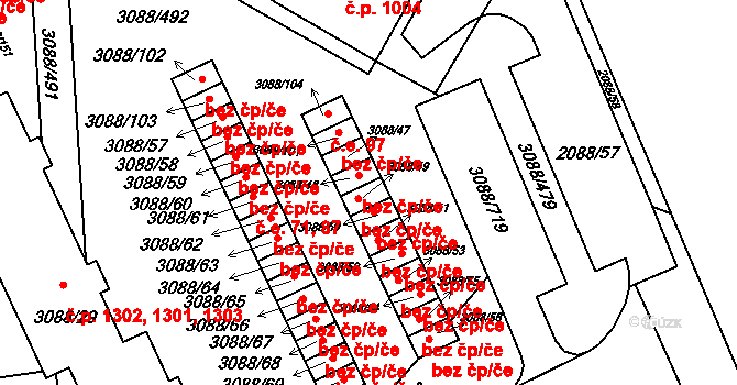 Mikulov 101 na parcele st. 3088/49 v KÚ Mikulov na Moravě, Katastrální mapa