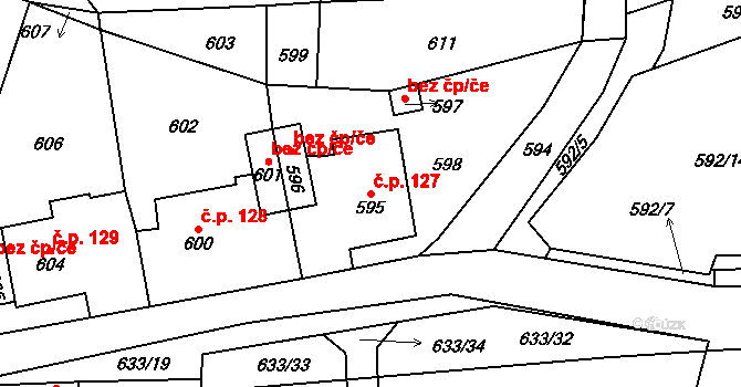 Kvaň 127, Zaječov na parcele st. 595 v KÚ Kvaň, Katastrální mapa