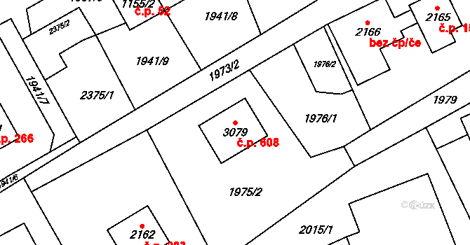 Ostravice 608 na parcele st. 3079 v KÚ Ostravice 1, Katastrální mapa