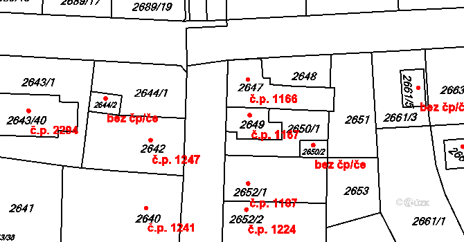 Tachov 1167 na parcele st. 2649 v KÚ Tachov, Katastrální mapa