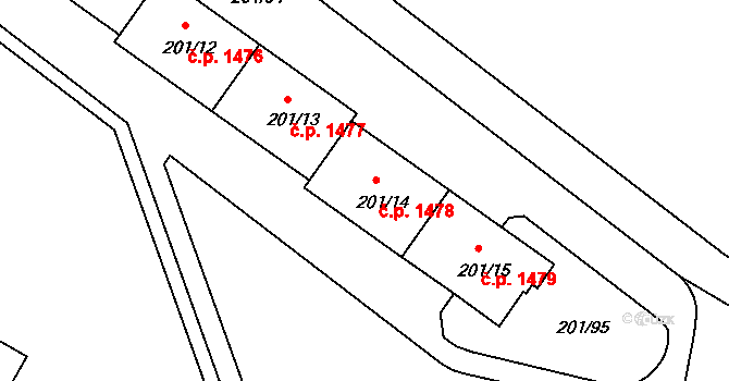 Tachov 1478 na parcele st. 201/14 v KÚ Tachov, Katastrální mapa