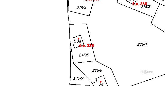 Ústí 335, Kočov na parcele st. 24 v KÚ Ústí nad Mží, Katastrální mapa