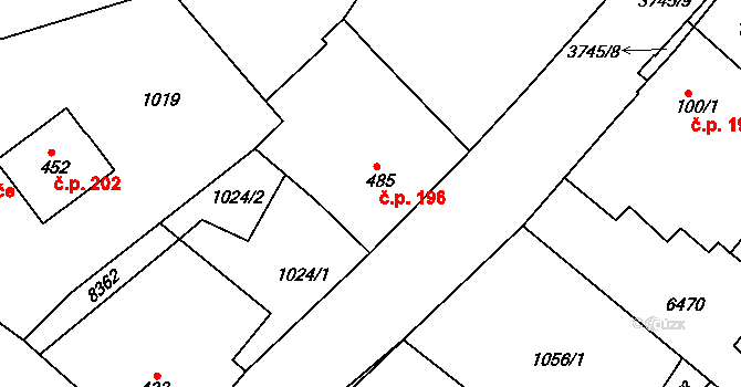 Hradec nad Svitavou 196 na parcele st. 485 v KÚ Hradec nad Svitavou, Katastrální mapa