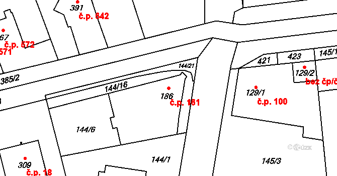 Bohuňovice 161 na parcele st. 186 v KÚ Bohuňovice, Katastrální mapa