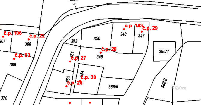 Grygov 28 na parcele st. 349/1 v KÚ Grygov, Katastrální mapa