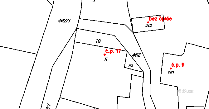 Kosobudy 17, Klučenice na parcele st. 5 v KÚ Kosobudy, Katastrální mapa