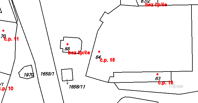 Češnovice 15, Pištín na parcele st. 64 v KÚ Češnovice, Katastrální mapa