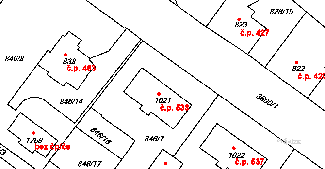 Cvikov II 538, Cvikov na parcele st. 1021 v KÚ Cvikov, Katastrální mapa