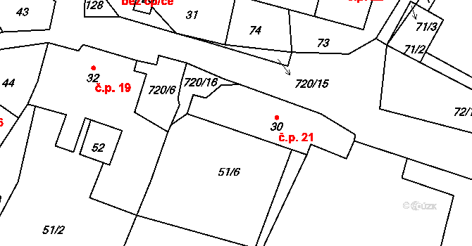 Staňkovice 21 na parcele st. 30 v KÚ Staňkovice, Katastrální mapa