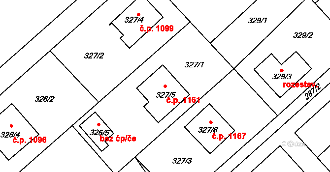 Poruba 1161, Orlová na parcele st. 327/5 v KÚ Poruba u Orlové, Katastrální mapa