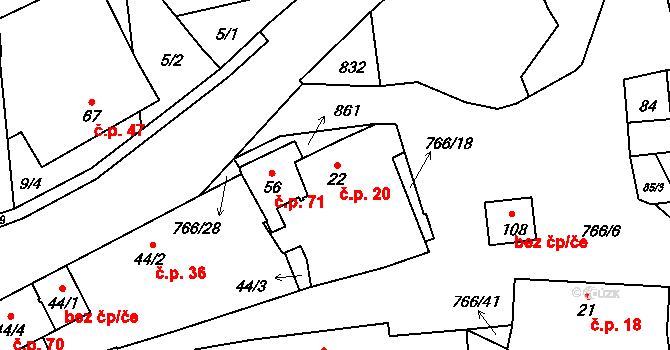 Dobronice u Chýnova 20, Chýnov na parcele st. 22 v KÚ Dobronice u Chýnova, Katastrální mapa