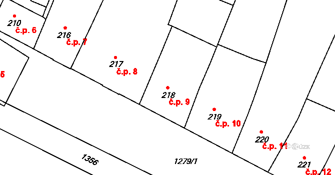 Miletín 9 na parcele st. 218 v KÚ Miletín, Katastrální mapa