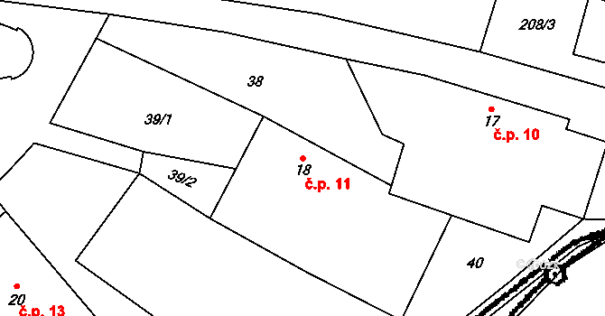Roseč 11 na parcele st. 18 v KÚ Roseč, Katastrální mapa