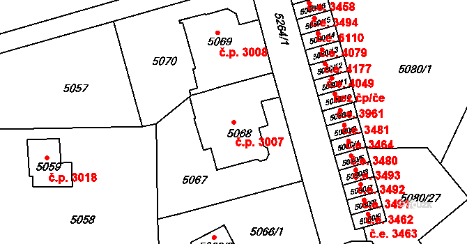 Severní Terasa 3007, Ústí nad Labem na parcele st. 5068 v KÚ Ústí nad Labem, Katastrální mapa