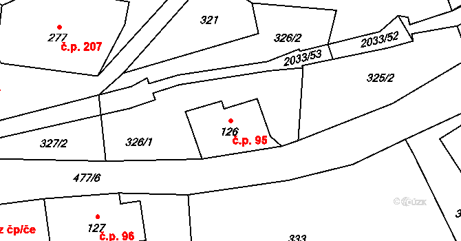 Jamné nad Orlicí 95 na parcele st. 126 v KÚ Jamné nad Orlicí, Katastrální mapa