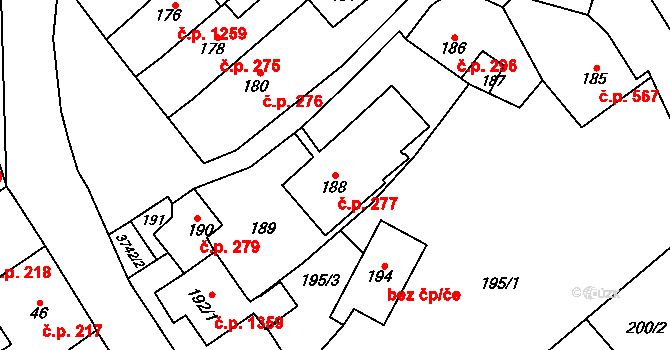 Žamberk 277 na parcele st. 188 v KÚ Žamberk, Katastrální mapa