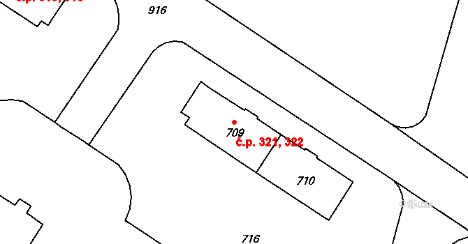 Milovice 321,322 na parcele st. 709 v KÚ Milovice nad Labem, Katastrální mapa