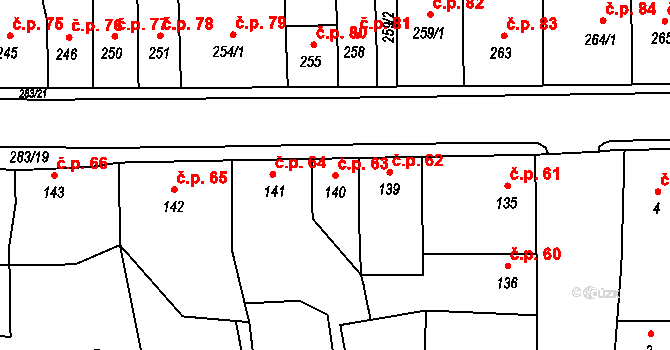 Radonice 63 na parcele st. 140 v KÚ Radonice u Kadaně, Katastrální mapa