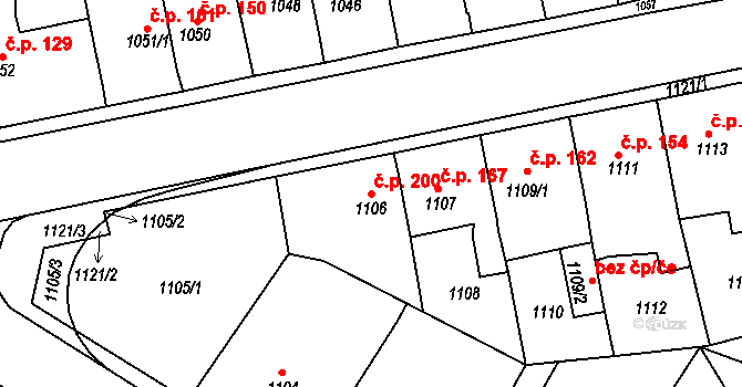 Miřetice u Klášterce nad Ohří 200, Klášterec nad Ohří na parcele st. 1106 v KÚ Miřetice u Klášterce nad Ohří, Katastrální mapa