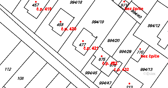 Hrotovice 421 na parcele st. 477 v KÚ Hrotovice, Katastrální mapa