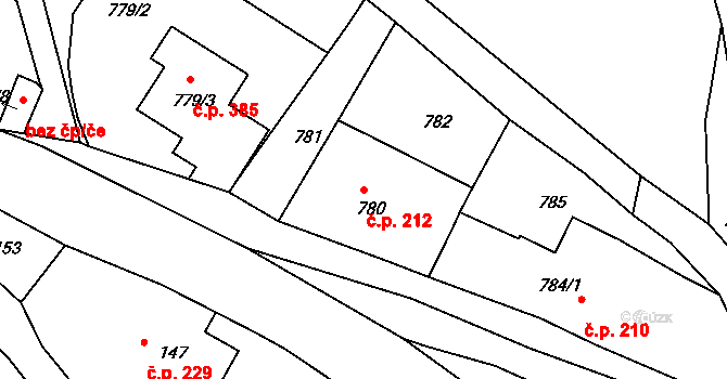 Radiměř 212 na parcele st. 780 v KÚ Radiměř, Katastrální mapa