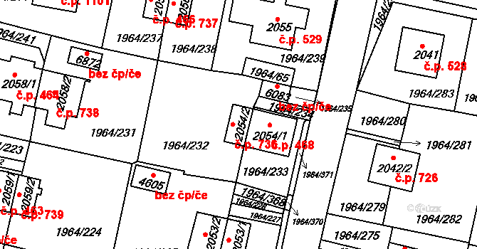 Borovina 736, Třebíč na parcele st. 2054/2 v KÚ Třebíč, Katastrální mapa