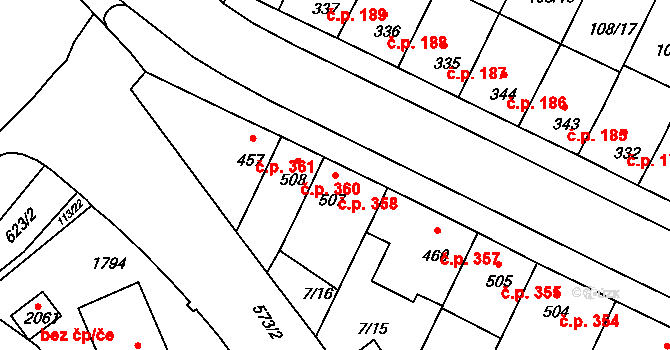 Podklášteří 358, Třebíč na parcele st. 507 v KÚ Podklášteří, Katastrální mapa