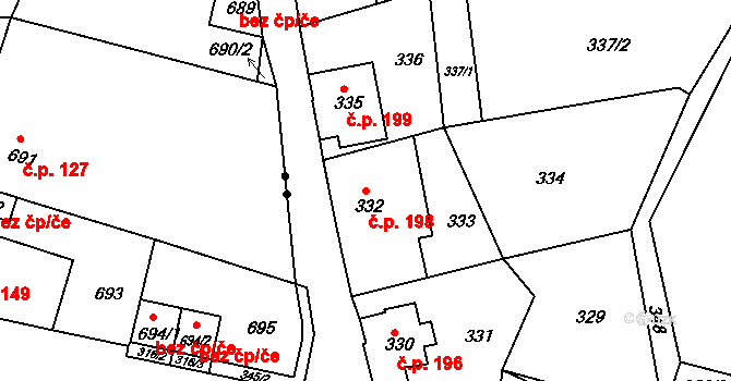 Děčín XXXII-Boletice nad Labem 198, Děčín na parcele st. 332 v KÚ Boletice nad Labem, Katastrální mapa